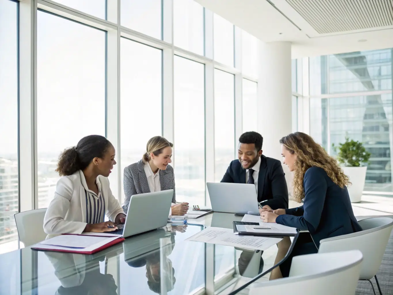 A diverse group of Pakistani business professionals collaborating on a strategic expansion plan in a modern office setting, symbolizing teamwork and innovation.