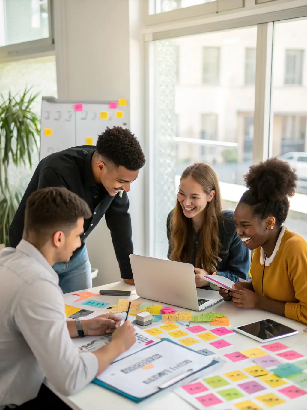 A diverse team of business professionals collaborating in a workshop, brainstorming innovative ideas and solutions for business growth and expansion.